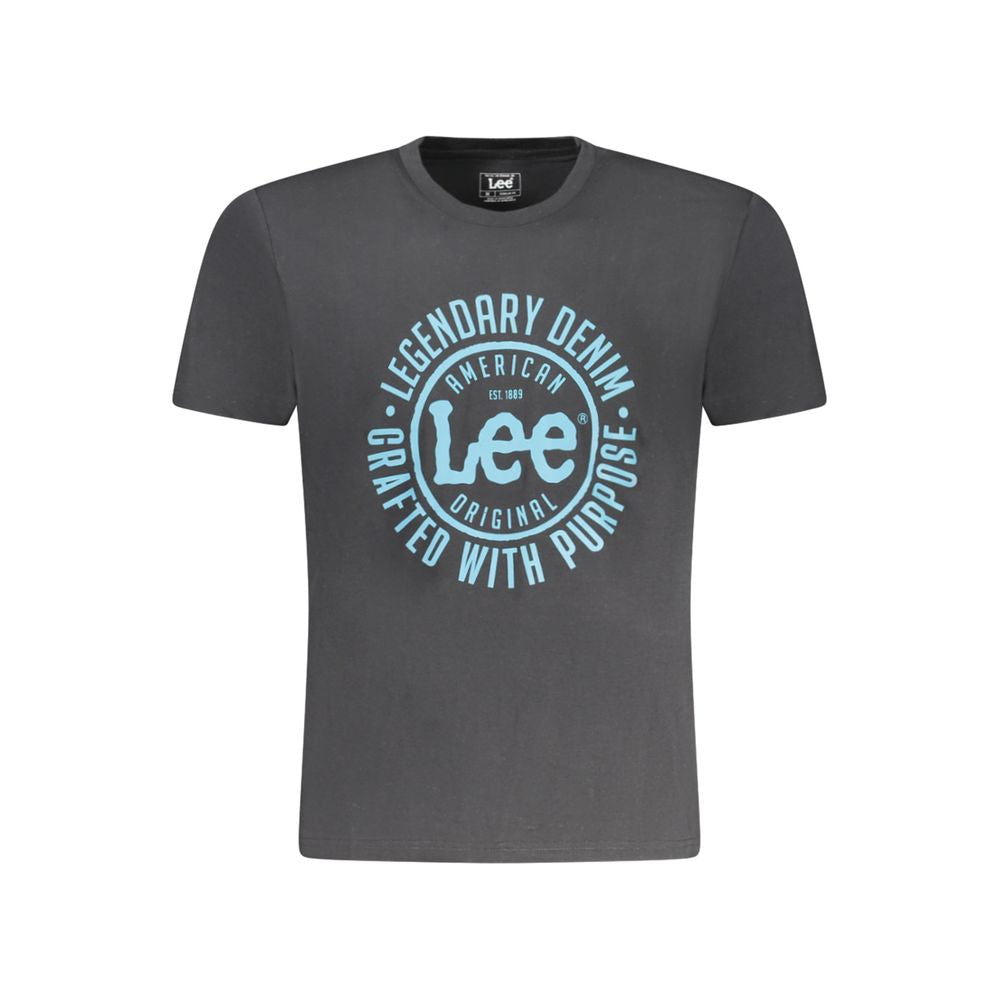 Lee Black Cotton Men T-Shirt with logo, crew neck, short sleeves, 100% cotton; classic style for casual wear.