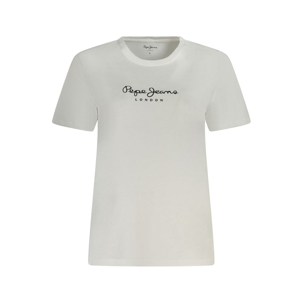 Pepe Jeans white cotton T-shirt, short sleeves, crew neck, logo print, sustainable material.