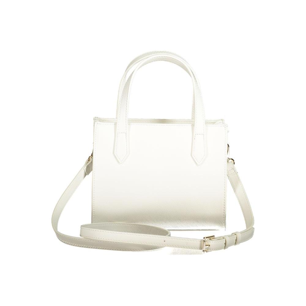 Valentino Bags white polyethylene women's handbag with twin handles and adjustable strap, showcasing luxury and sophistication.