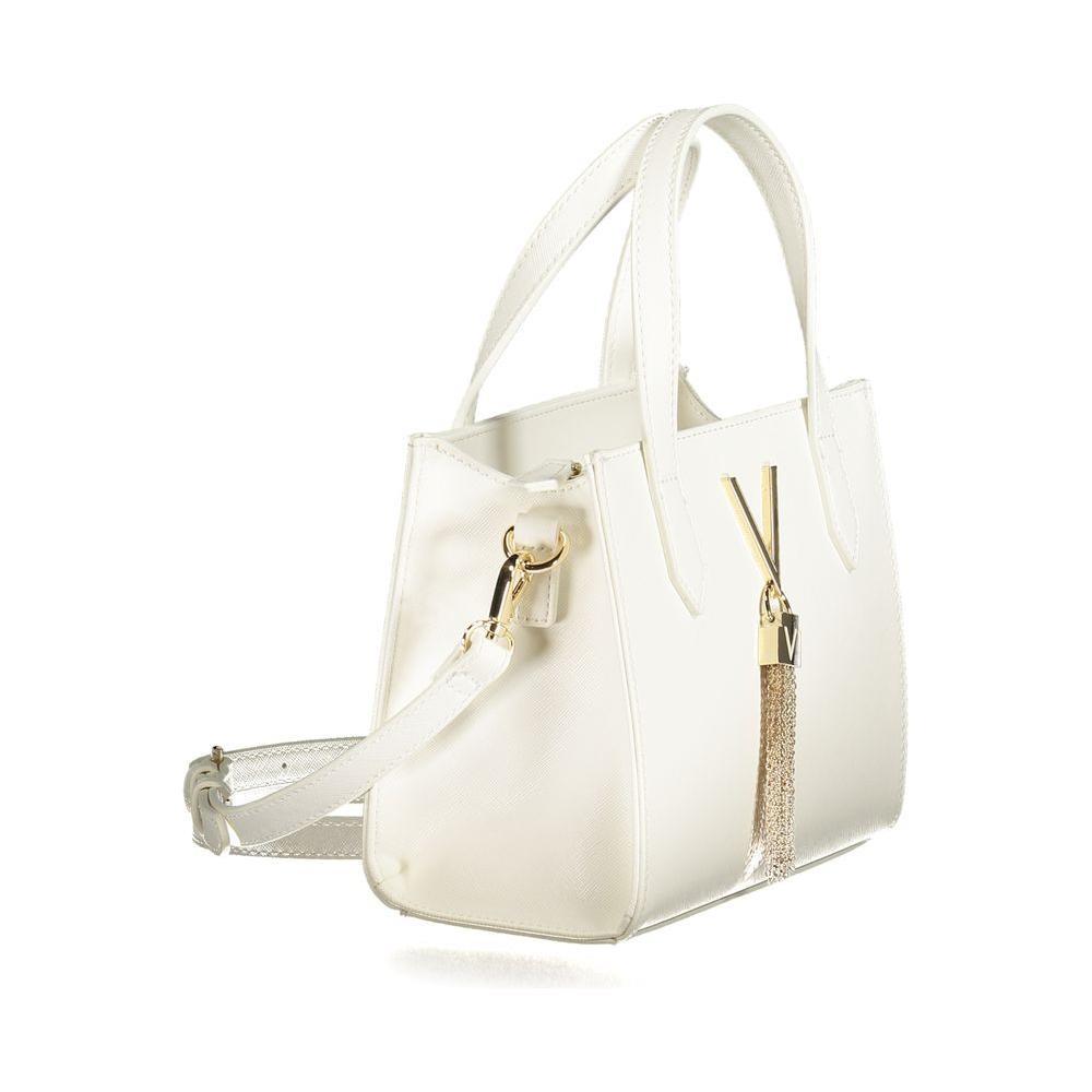 Valentino Bags white polyethylene women's handbag with twin handles, removable shoulder strap, and contrasting details.