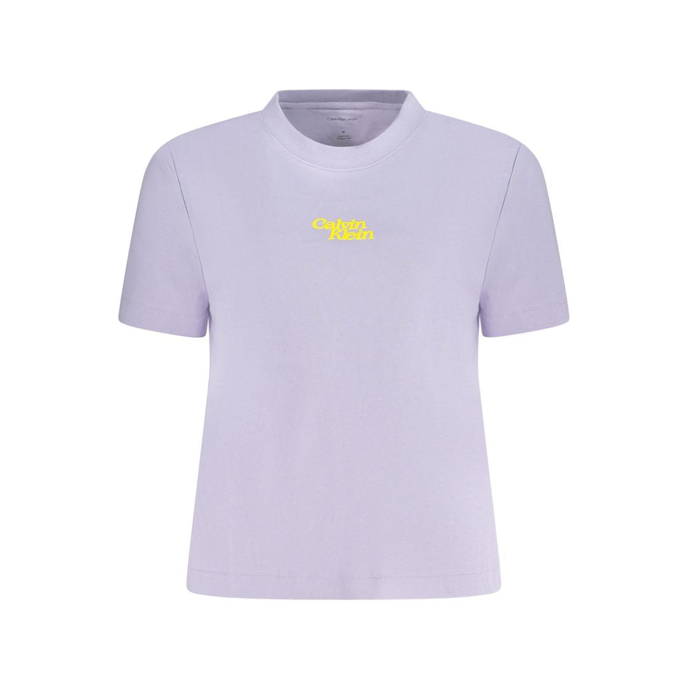 Calvin Klein Women's Purple Cotton T-Shirt with Crew Neck and Logo Print