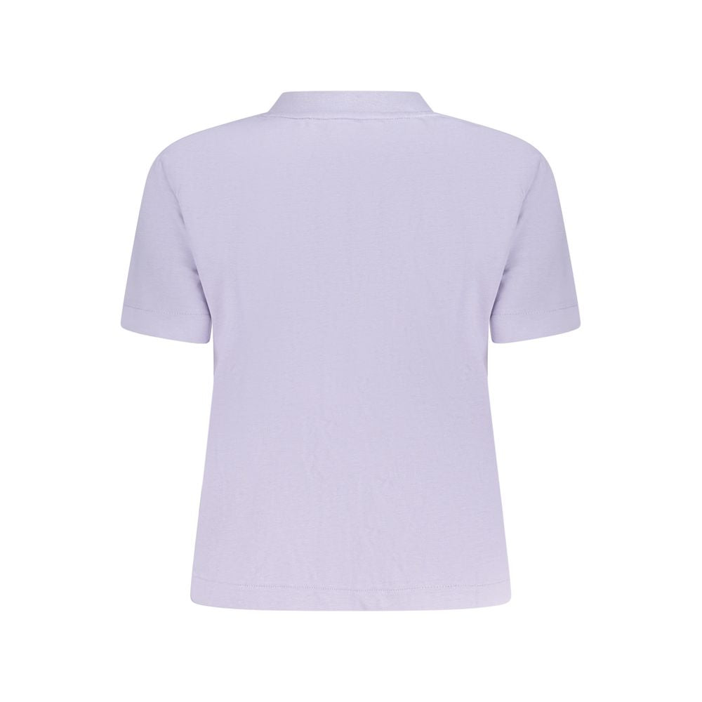 Back view of Calvin Klein purple cotton women's T-shirt showcasing its short sleeve design and sleek crew neck.