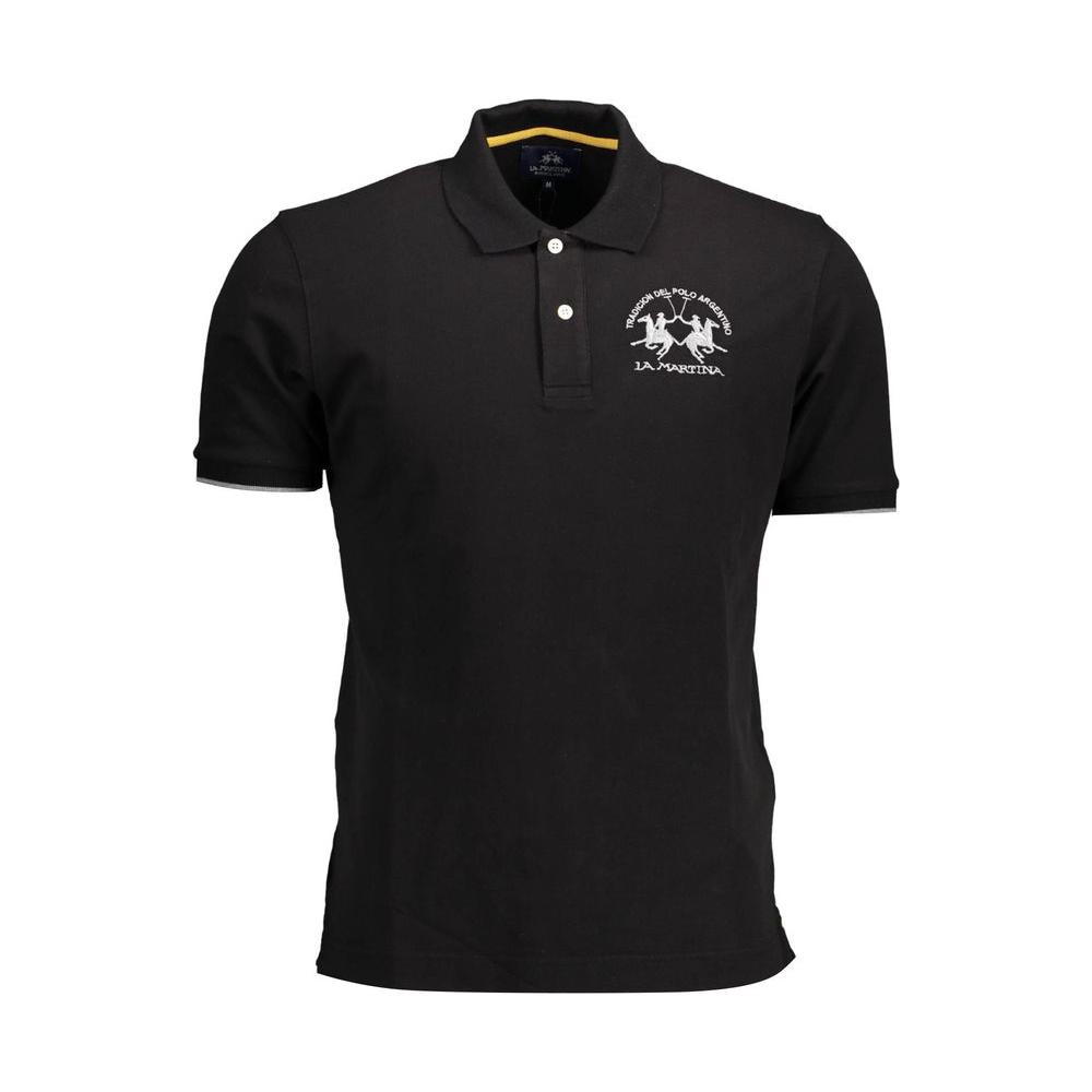 La Martina Black Cotton Men Polo Shirt