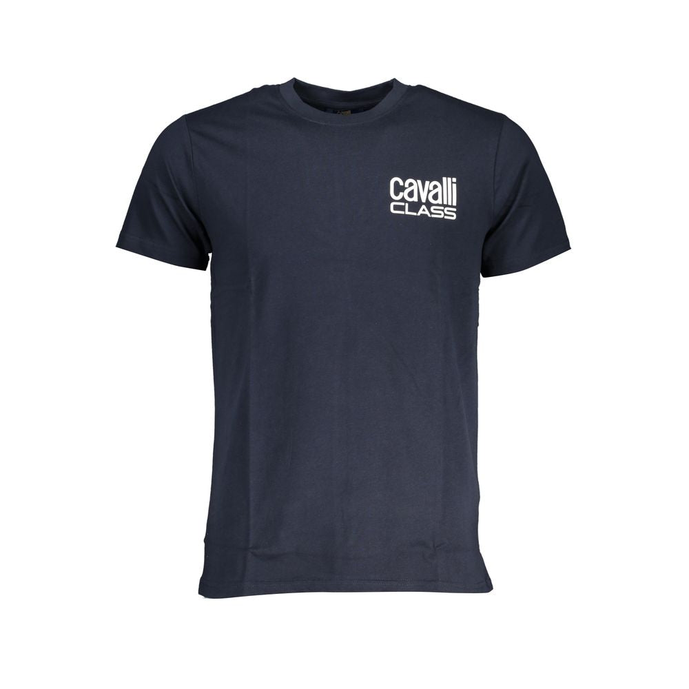 Cavalli Class blue cotton T-shirt, short-sleeved, crew neck, featuring logo print on front.