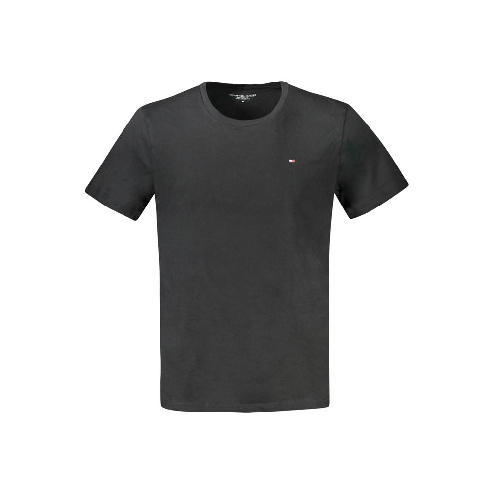 Tommy Hilfiger black cotton men's T-shirt with embroidered logo and crew neck for a stylish look.