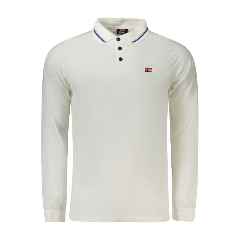 White Norway 1963 long sleeve polo shirt with contrasting collar details and embroidered logo, made from 100% cotton for lasting comfort.