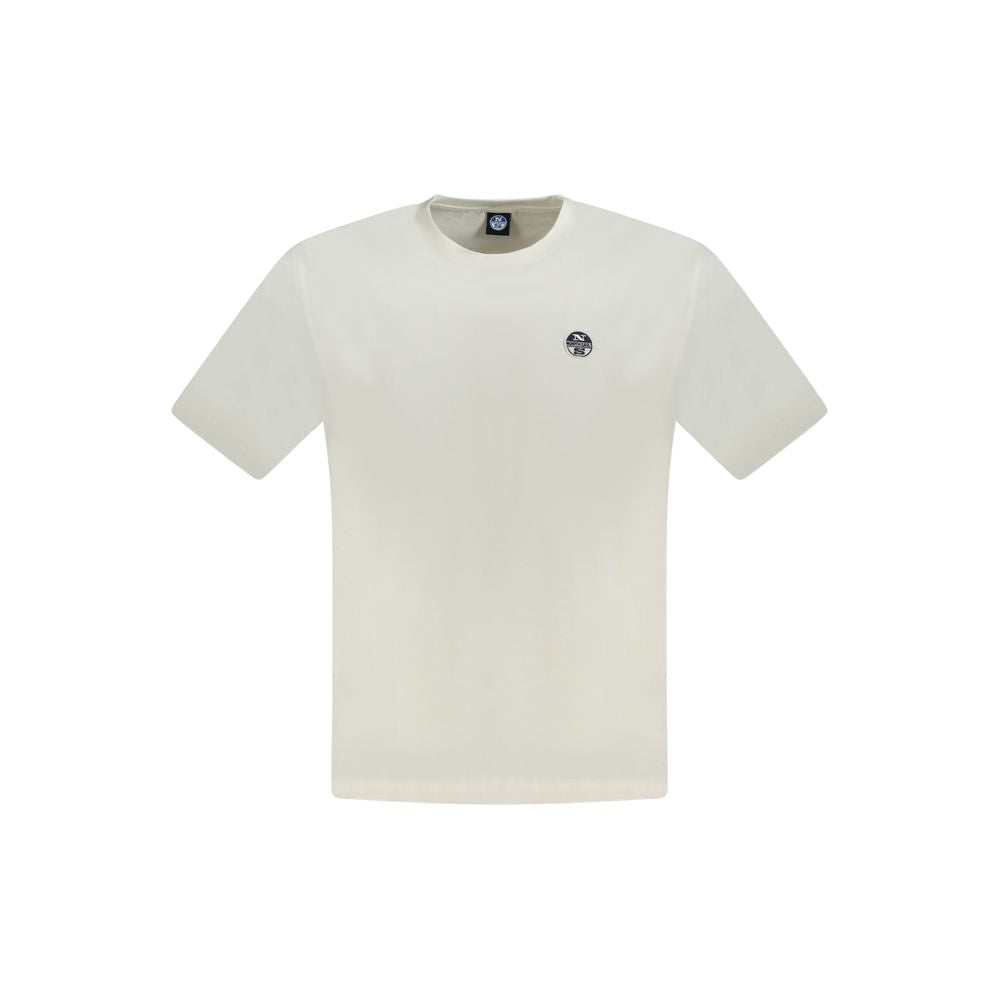 North Sails white cotton men's T-shirt with short sleeves and crew neck, featuring iconic logo, ideal for versatile, stylish wear.