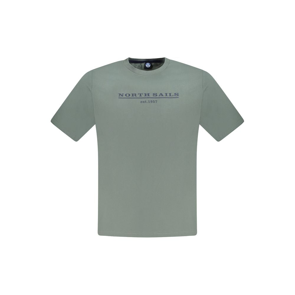 North Sails green cotton men's t-shirt with logo print and crew neck for stylish comfort.