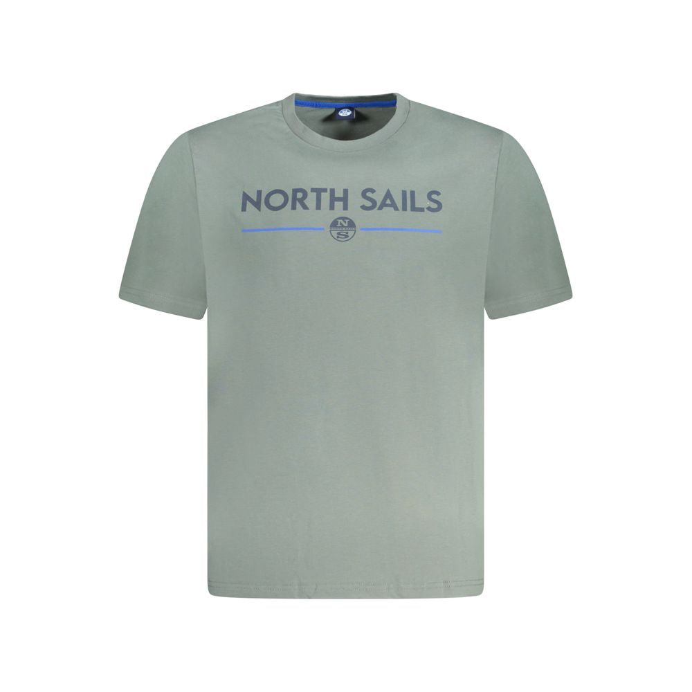 North Sails green cotton men's t-shirt with crew-neck, short sleeves, bold print, and logo, offering casual style and comfort.