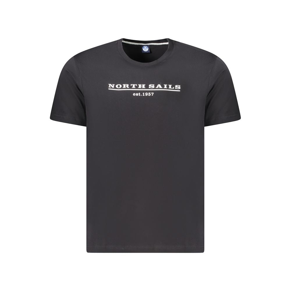 North Sails black cotton men's t-shirt with logo print, short sleeves, crew neck, and soft breathable fabric for casual styling.