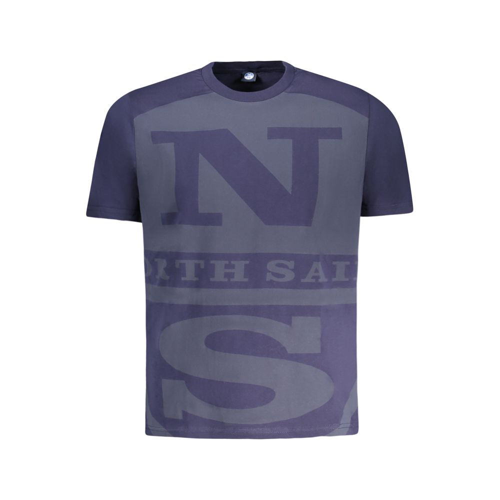 North Sails blue cotton men's T-shirt with crew neck, distinctive print, and logo, perfect for casual style and comfort.