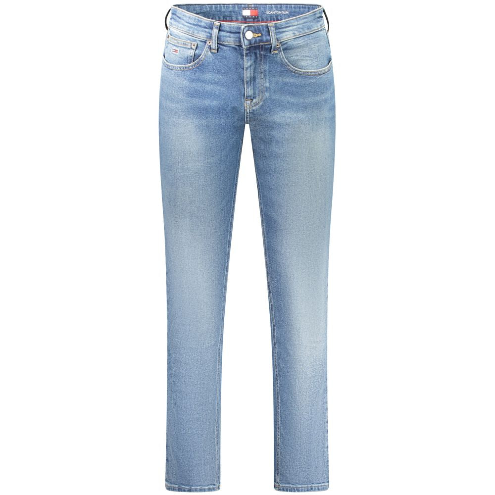 Tommy Hilfiger blue cotton men’s slim jeans with a washed effect, featuring iconic logo and stylish design for casual wear.