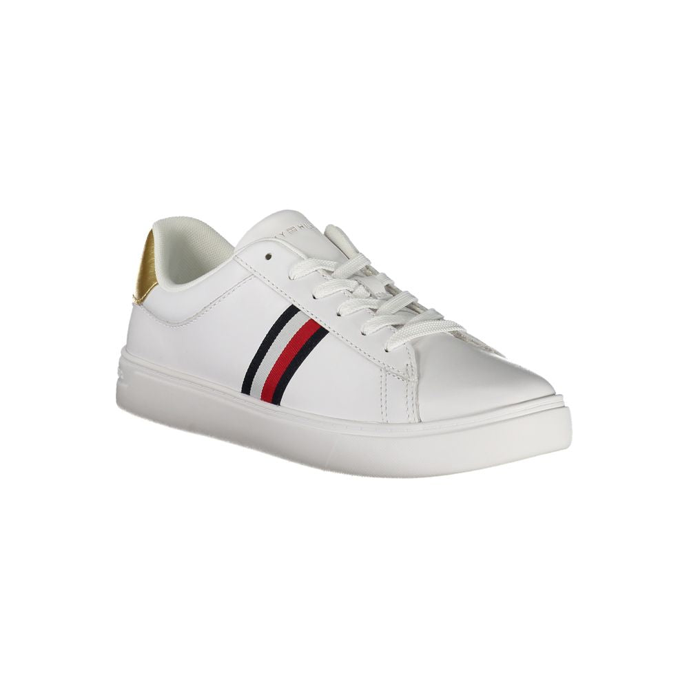Tommy Hilfiger white leather women's sneaker with gold accents and logo detailing