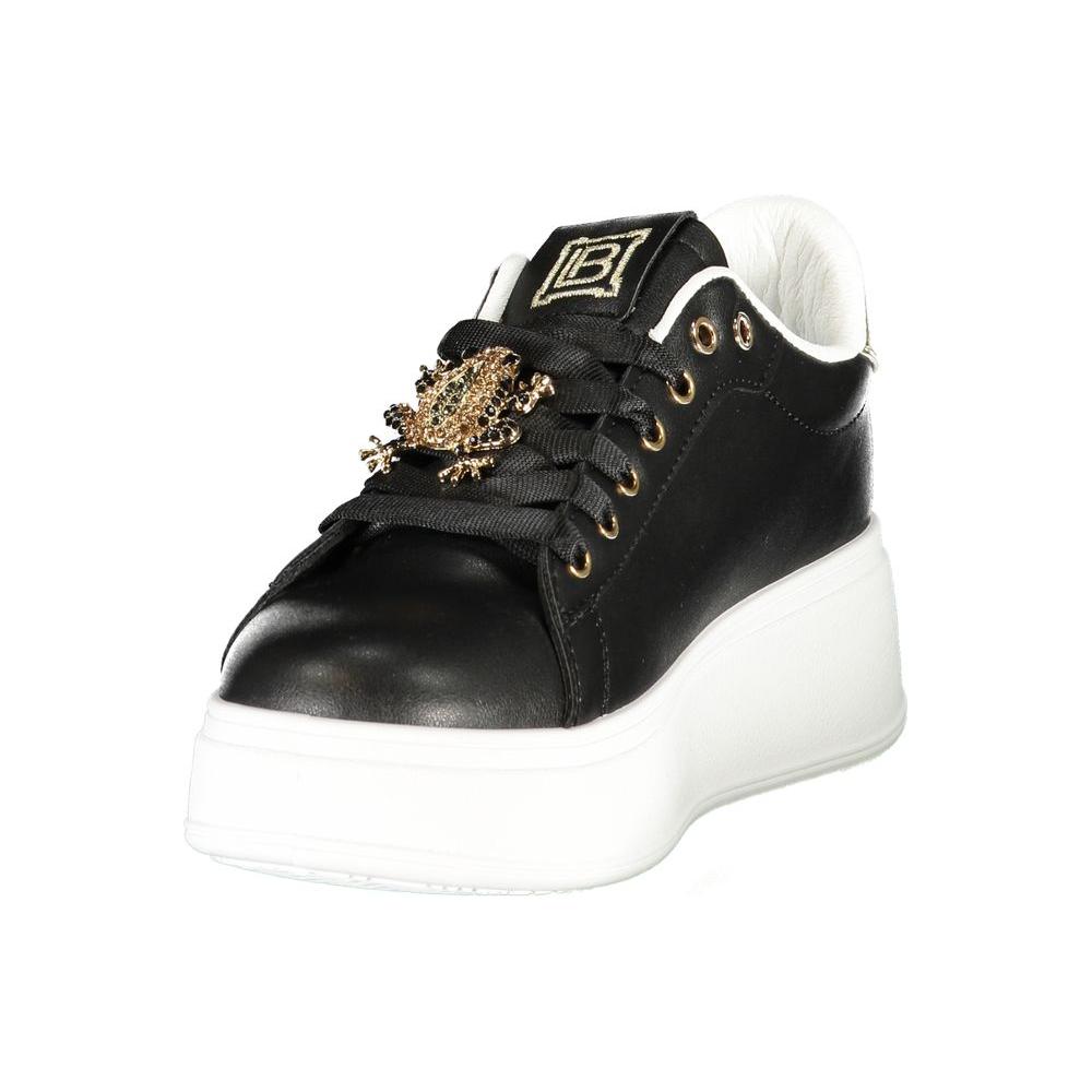 Laura Biagiotti black synthetic sneaker with rhinestones and 4 cm wedge, combining elegance and comfort for women.