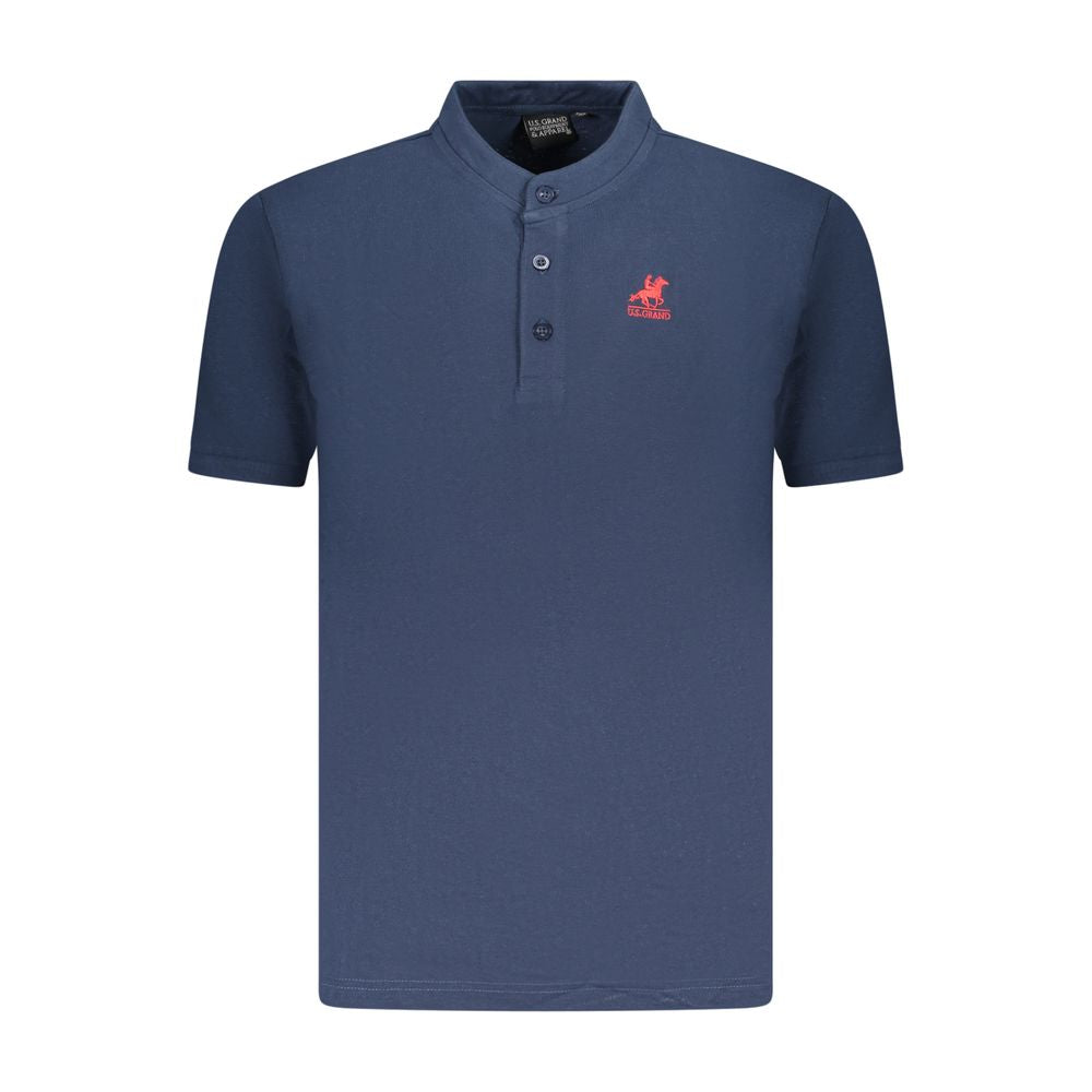 U.S. Grand Polo Blue Cotton Men's Polo Shirt with Korean collar, three buttons, and embroidered emblem, stylish and comfortable design.