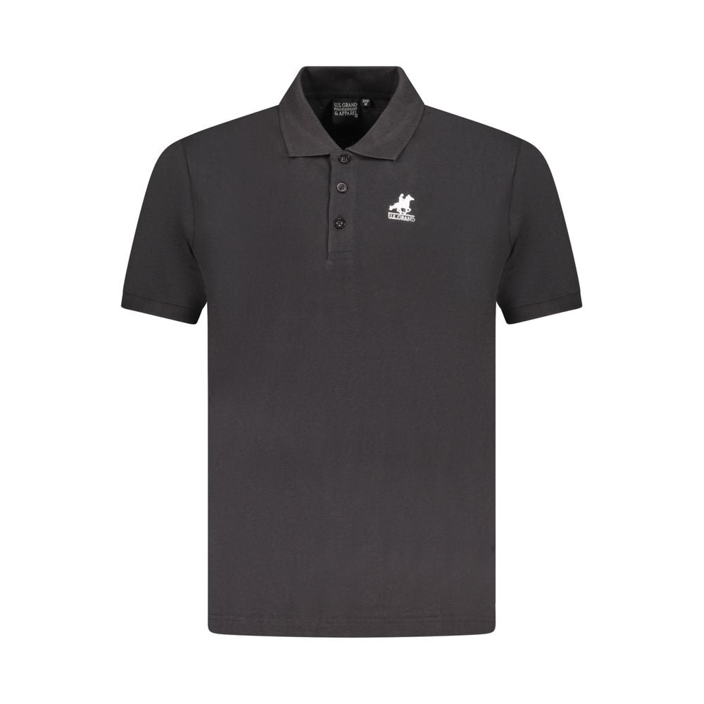 Black U.S. Grand Polo Men's Cotton Polo Shirt with Iconic Logo and Three-Button Placket