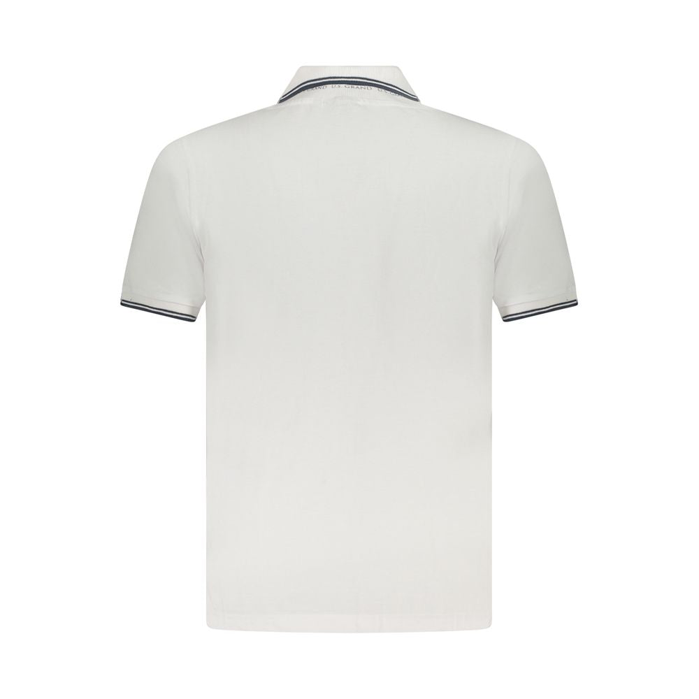 Back view of U.S. Grand Polo White Cotton Men's Polo Shirt showcasing elegant design and contrasting details.