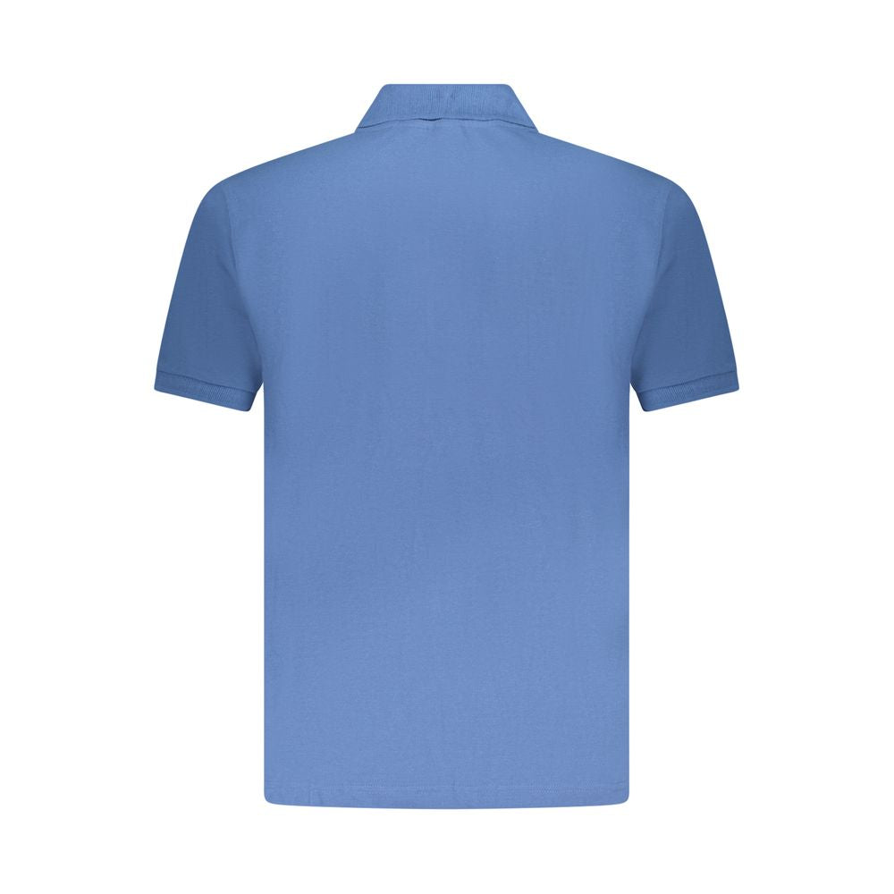 Back view of U.S. Grand Polo blue cotton men's polo shirt, showcasing short sleeves and classic design for effortless preppy style.