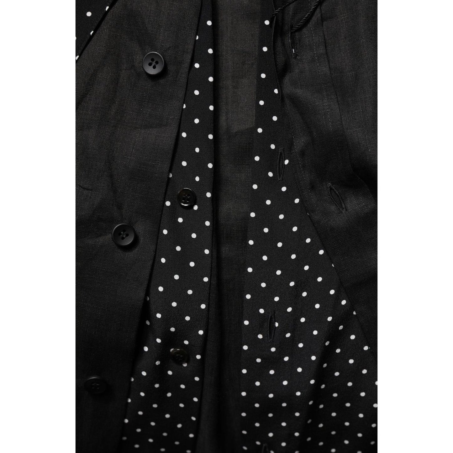 Dolce & Gabbana Black Polka Dot Collar Tie Neck Casual Shirt TSH90709-37