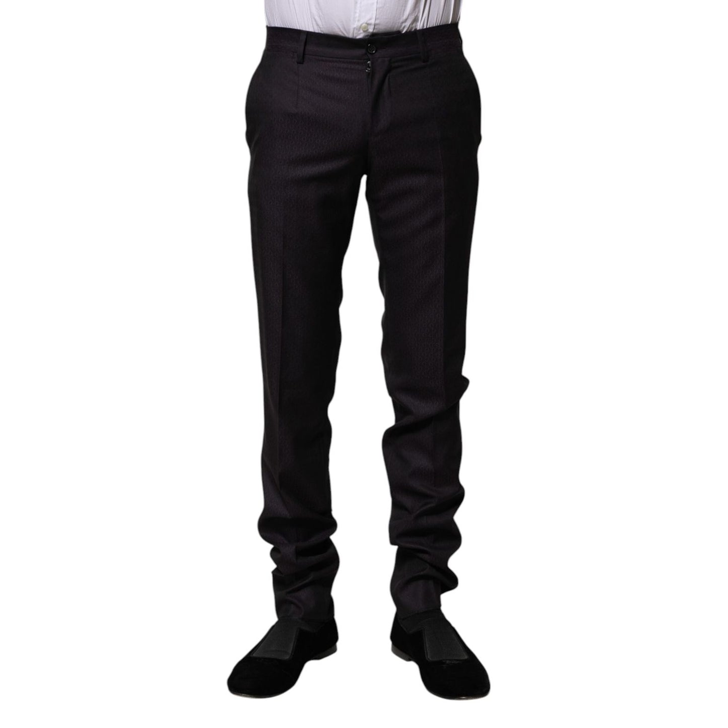 Dolce & Gabbana Black Wool Patterned Formal Pants PAN75339-44
