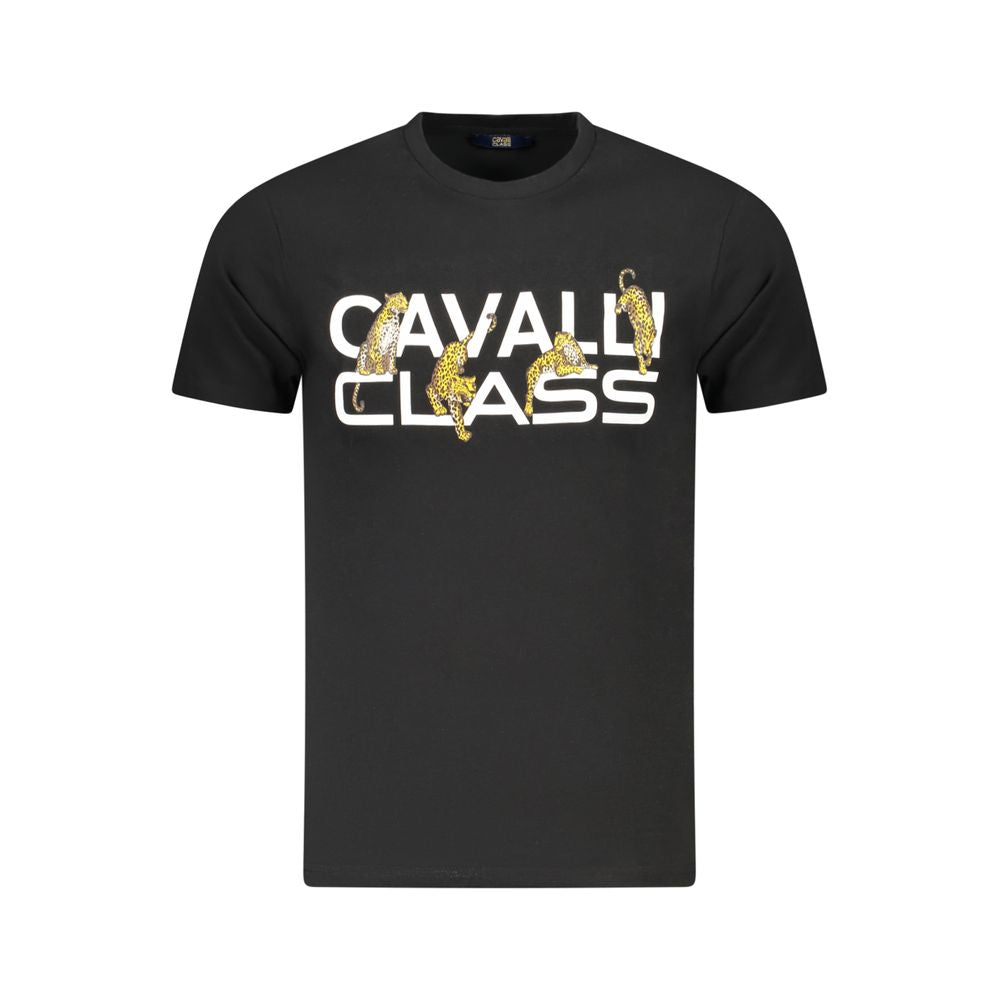 Cavalli Class Black Cotton Men T-Shirt CA-36679-M