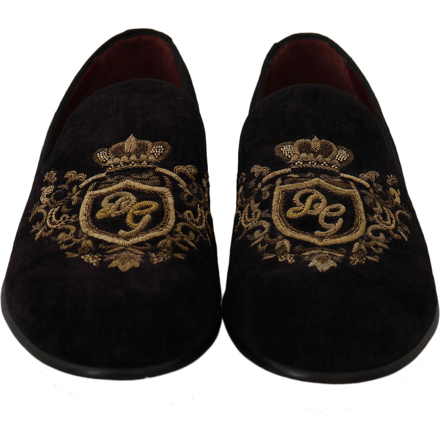 Dolce & Gabbana Elegant Black Loafers with Gold Crown Embroidery Dolce & Gabbana Black