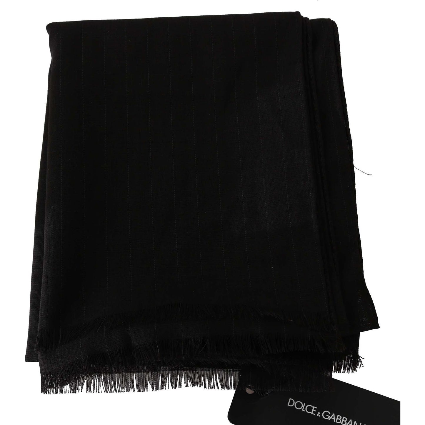 Dolce & Gabbana Elegant Striped Wool Men's Scarf Wool Wrap Shawls Dolce & Gabbana Black