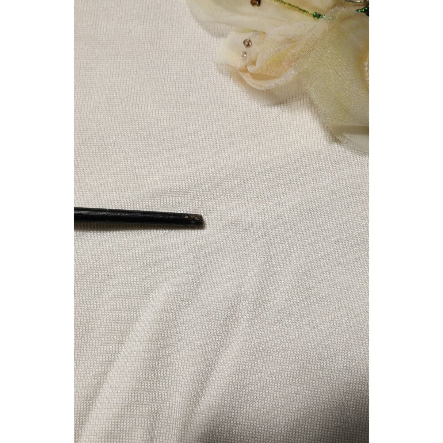 Dolce & Gabbana White Silk Lily Embellished Pullover Sweater