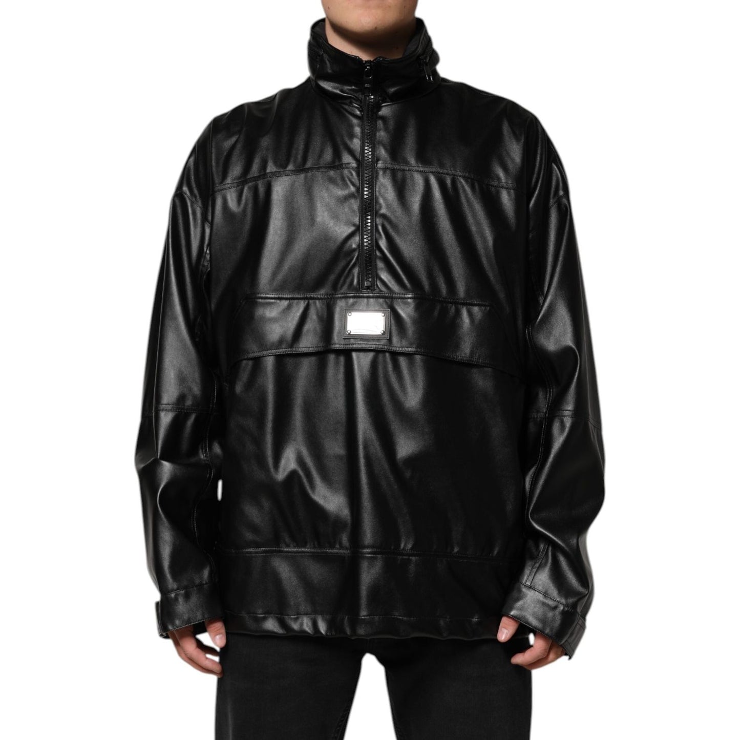 Dolce & Gabbana Black Polyester Logo Plaque Bomber Jacket JKT41527-48