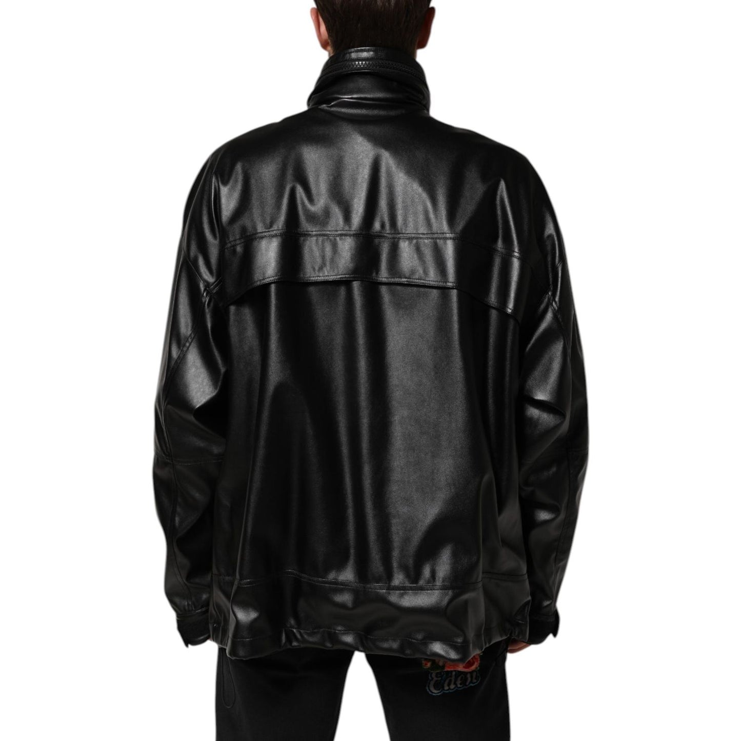 Dolce & Gabbana Black Polyester Logo Plaque Bomber Jacket JKT41527-48