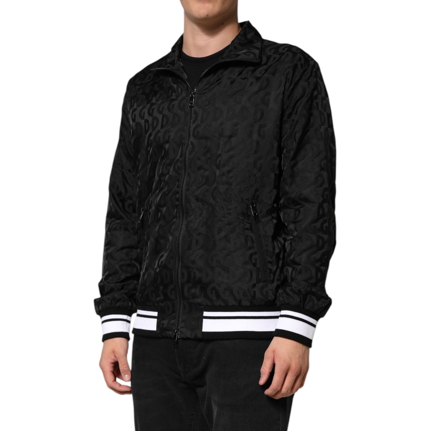 Dolce & Gabbana Black Jacquard Men Full Zip Bomber Sweater JKT41559-52