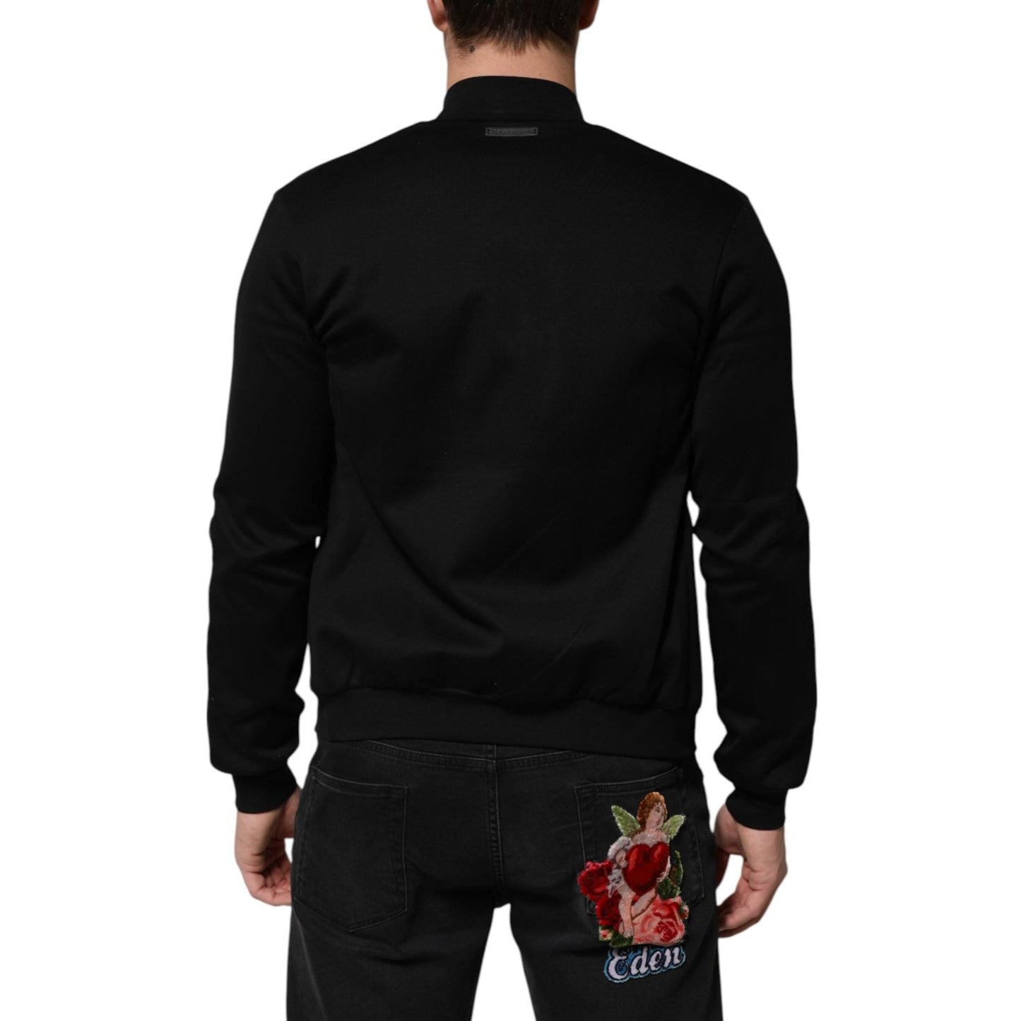 Dolce & Gabbana Black Cotton Logo Full Zip Men Bomber Jacket TSH90780-44