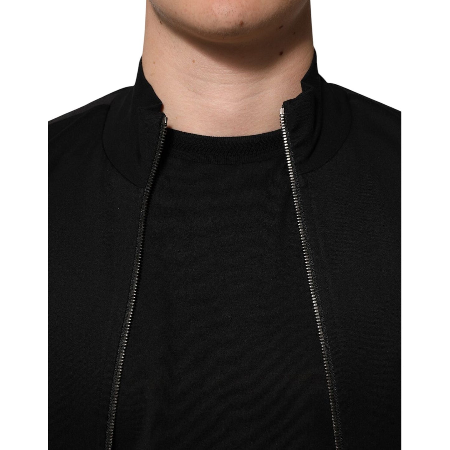 Dolce & Gabbana Black Cotton Logo Full Zip Men Bomber Jacket TSH90780-44