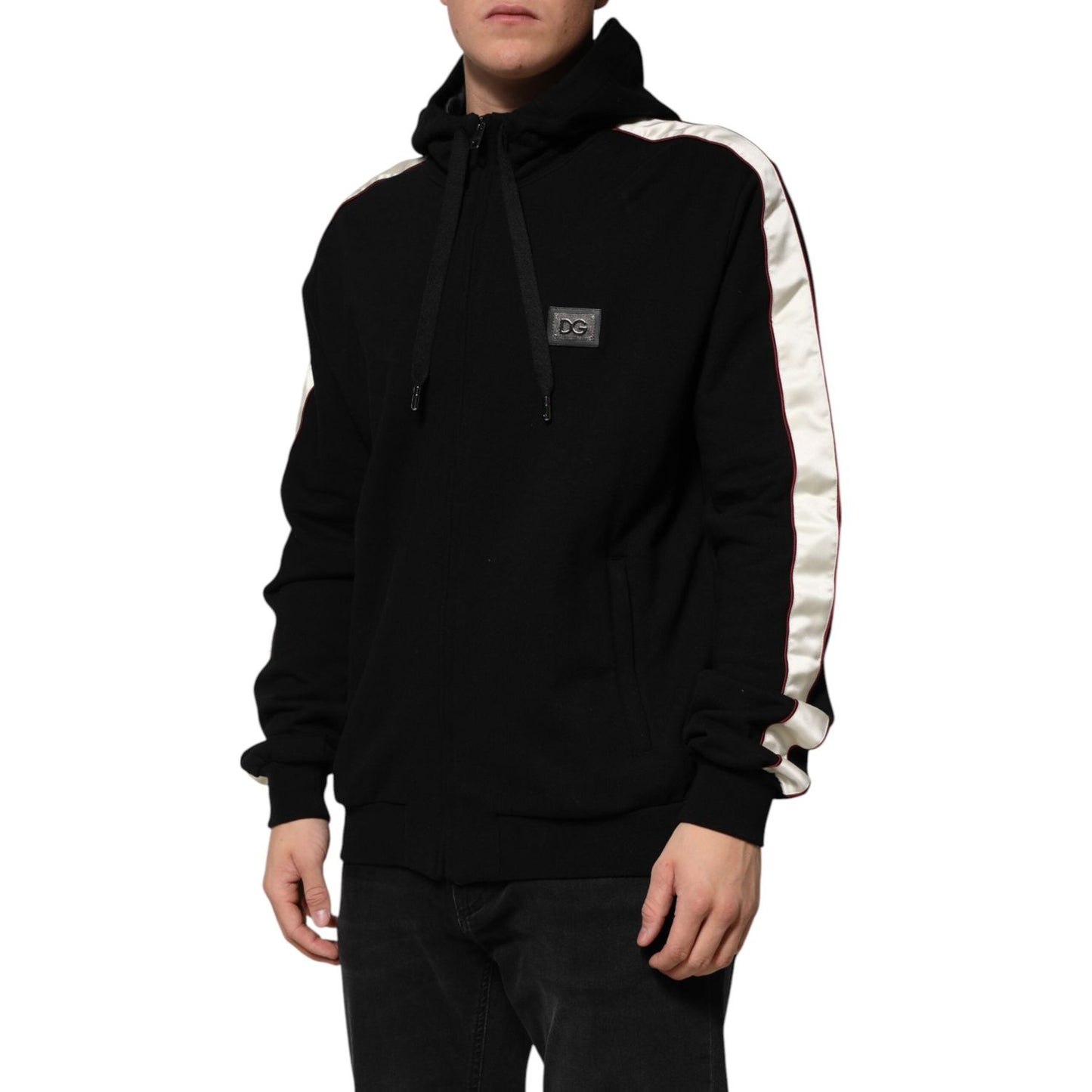 Dolce & Gabbana Black Cotton Plaque Track Cardigan Sweater TSH90782-56