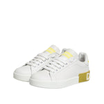 Dolce & Gabbana White Yellow Leather Low Top Sneakers Shoes LA12782-35.5
