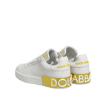 Dolce & Gabbana White Yellow Leather Low Top Sneakers Shoes LA12782-35.5