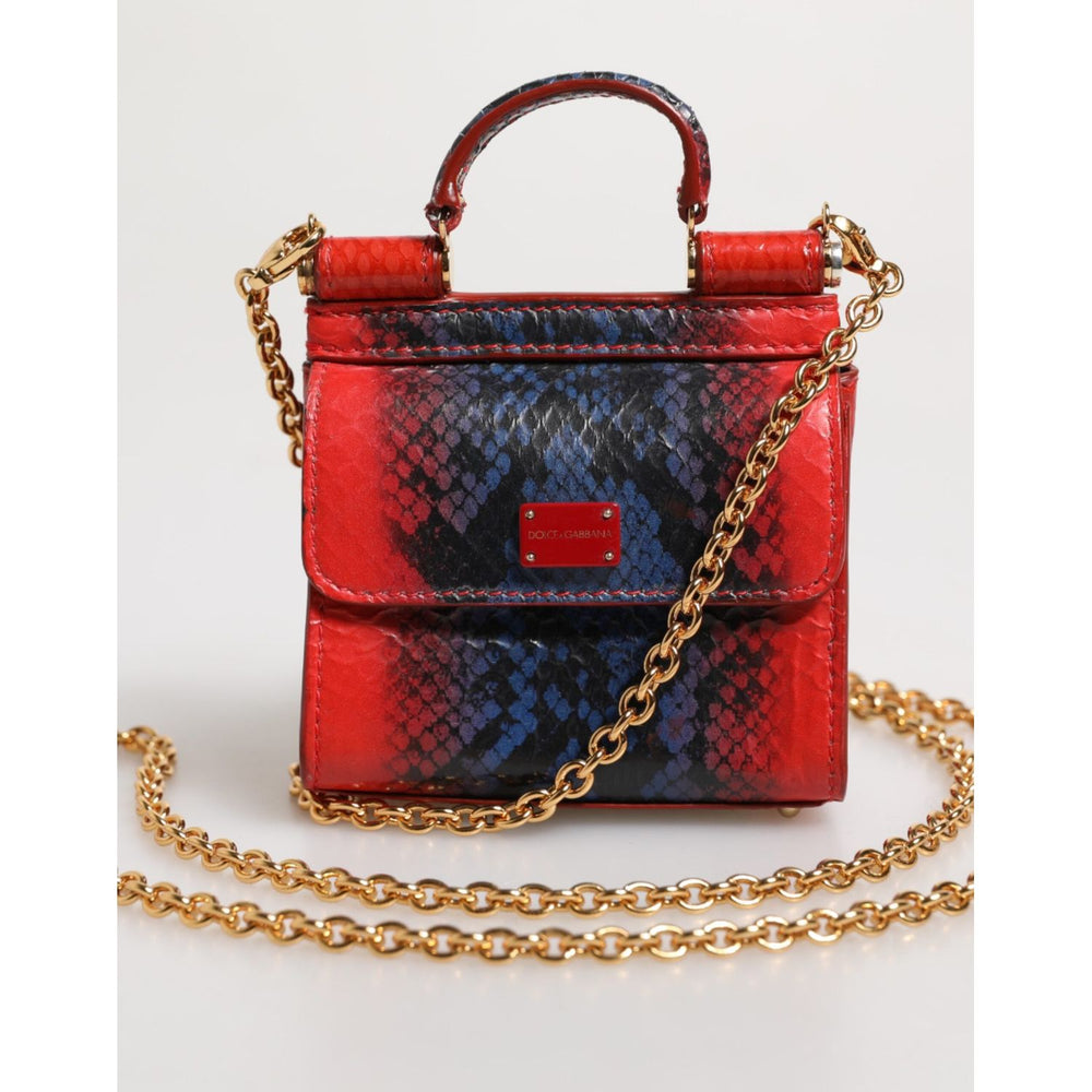 Dolce & Gabbana Red Blue Leather Sicily Crossbody Chain SatchelBorse Bag