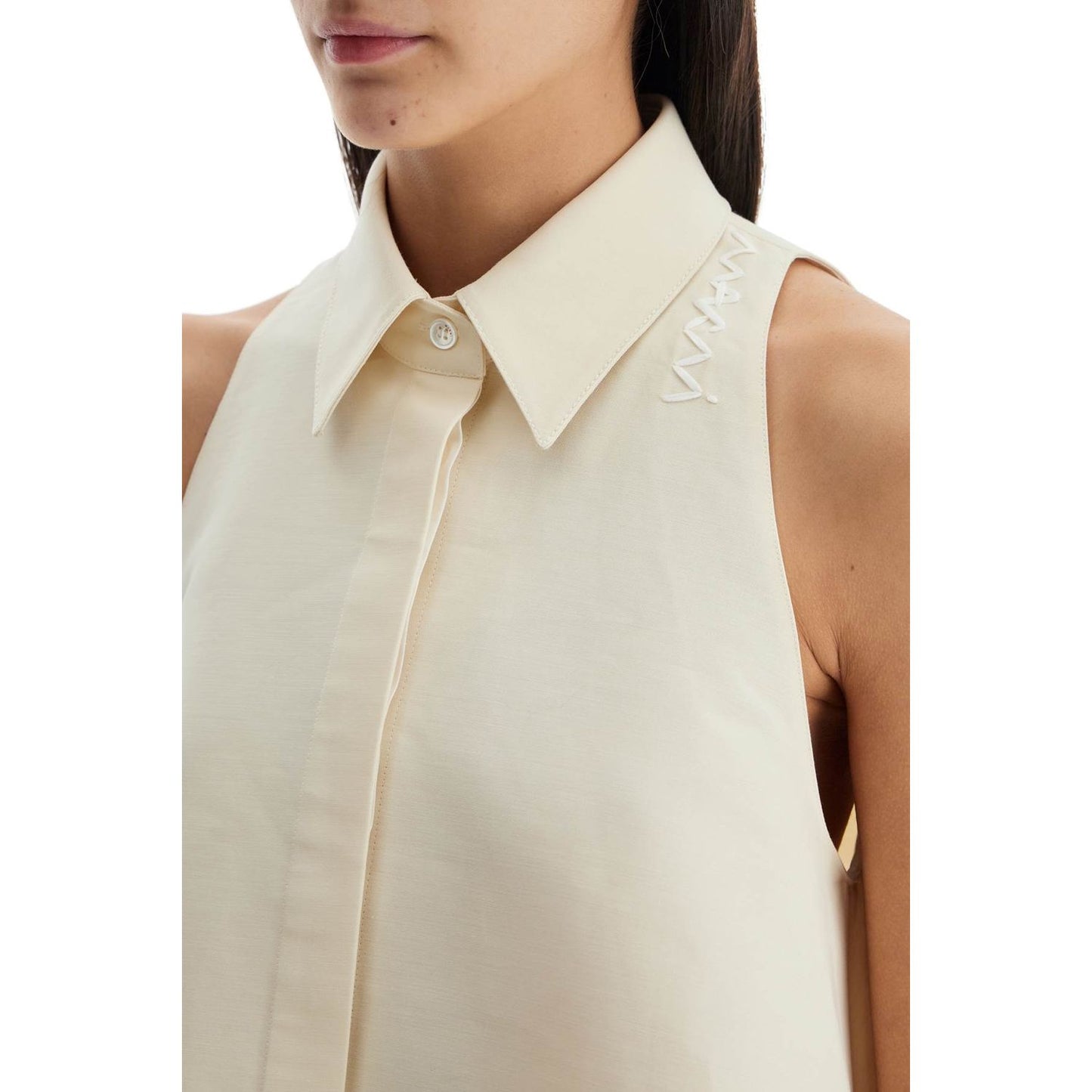 Marni ivory cotton women's shirt with embroidered logo