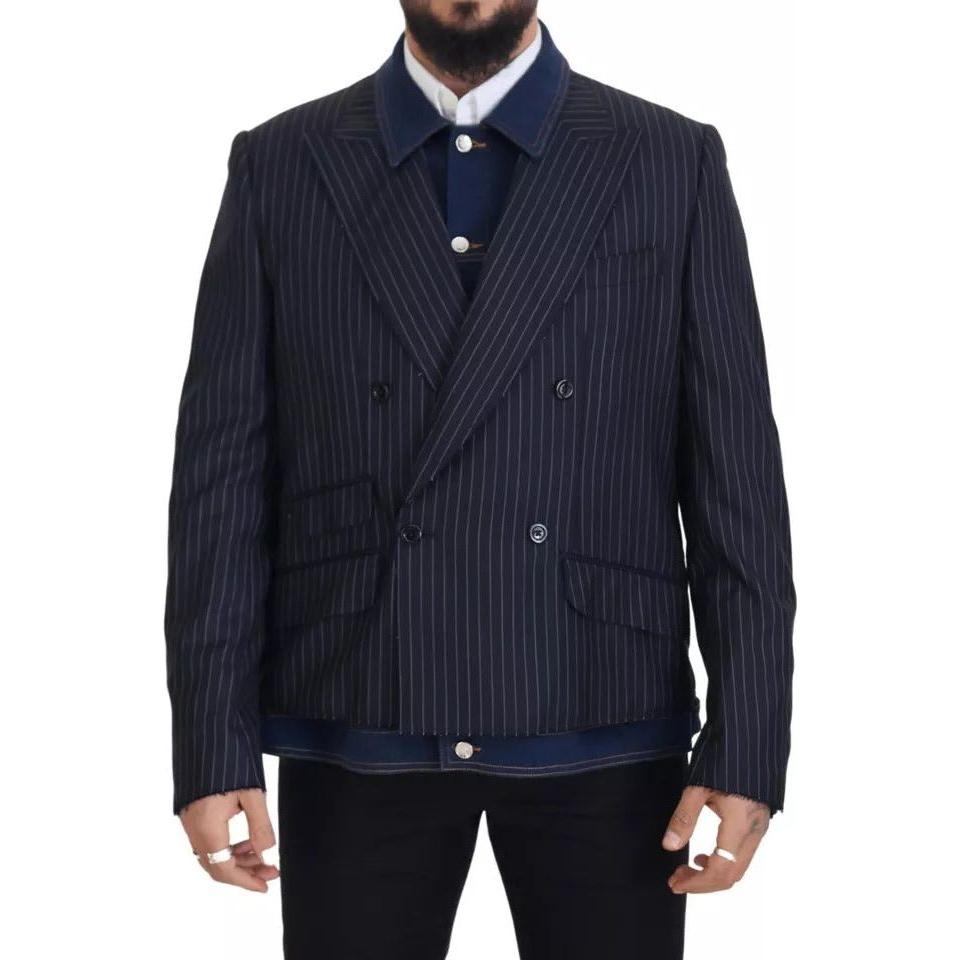 Dolce & Gabbana Blue Striped Double Breasted Denim Blazer JKT3434-56