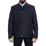 Dolce & Gabbana Blue Striped Double Breasted Denim Blazer JKT3434-56