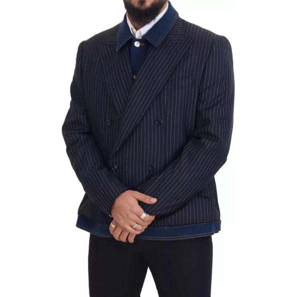 Dolce & Gabbana Blue Striped Double Breasted Denim Blazer JKT3434-56