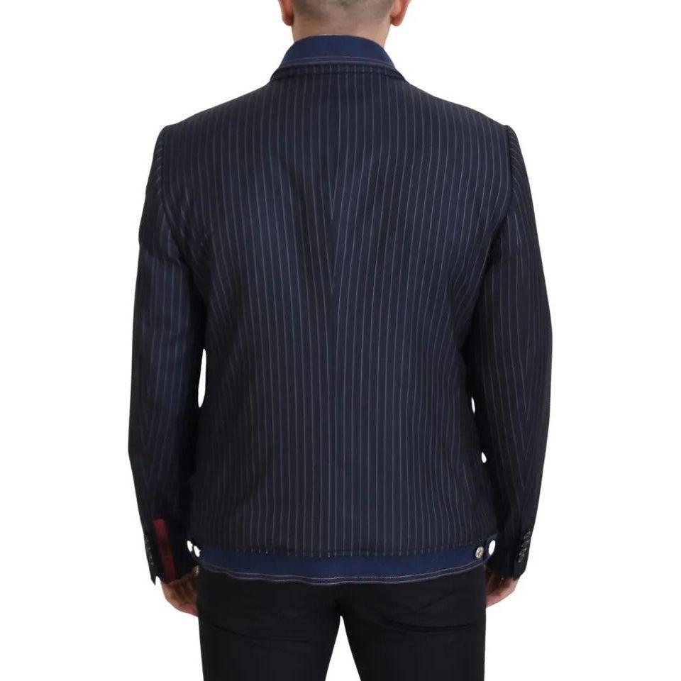 Dolce & Gabbana Blue Striped Double Breasted Denim Blazer JKT3434-56