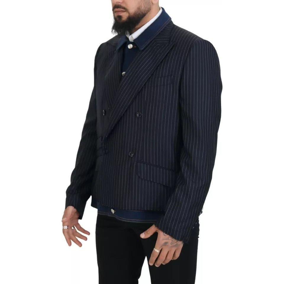Dolce & Gabbana Blue Striped Double Breasted Denim Blazer JKT3434-56