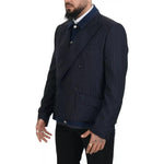 Dolce & Gabbana Blue Striped Double Breasted Denim Blazer JKT3434-56