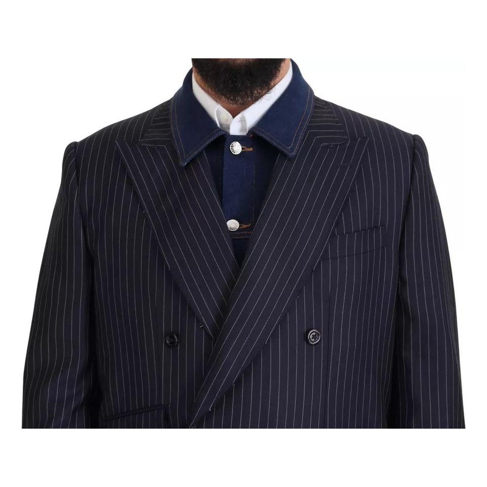 Dolce & Gabbana Blue Striped Double Breasted Denim Blazer JKT3434-56