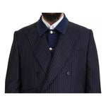 Dolce & Gabbana Blue Striped Double Breasted Denim Blazer JKT3434-56