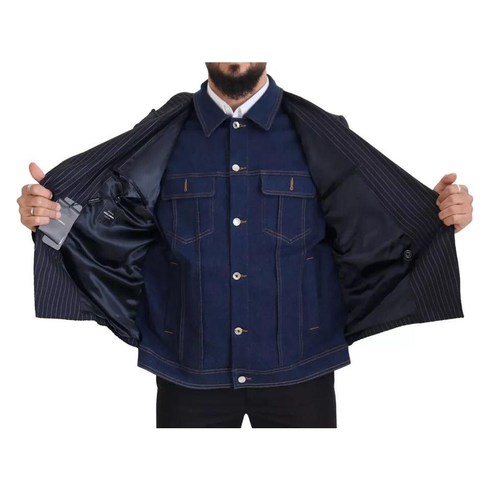 Dolce & Gabbana Blue Striped Double Breasted Denim Blazer JKT3434-56