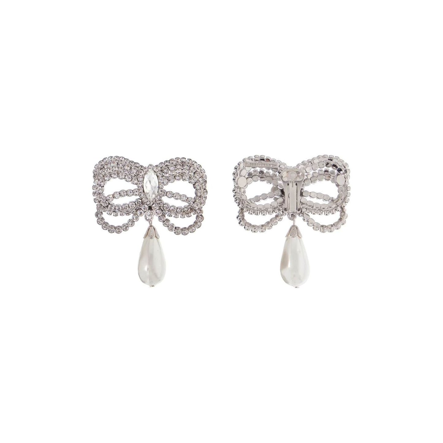 Alessandra Rich hypoallergenic brass earrings in silver with bow and drop pearl Jewellery Alessandra Rich Gray