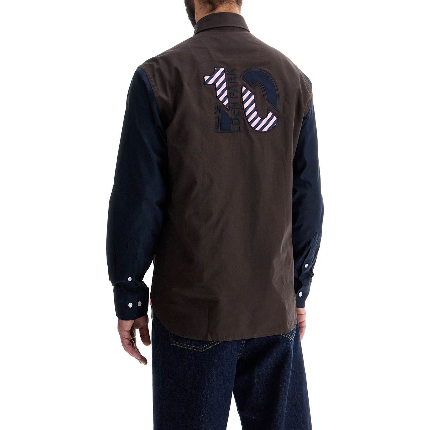 EDEN PARK men's brown and blue patterned long sleeve cotton shirt Shirts EDEN PARK Black