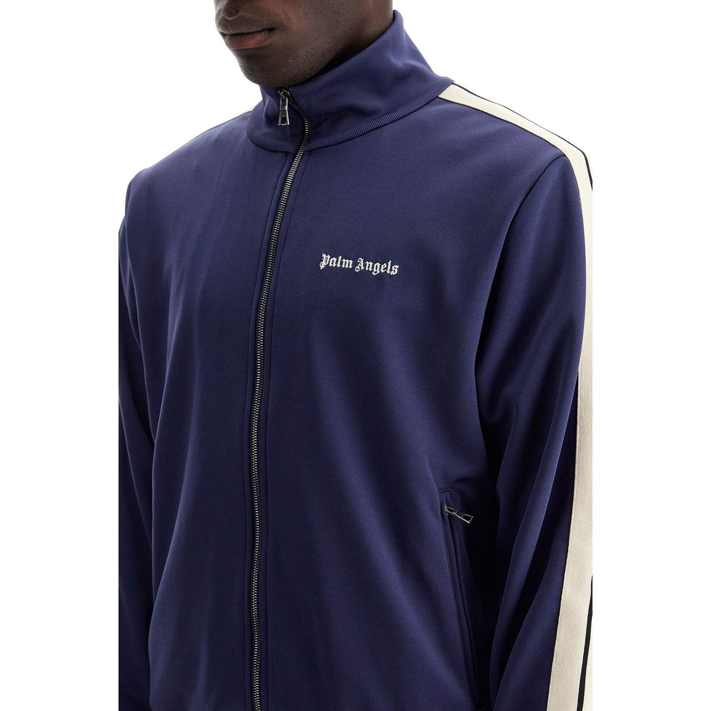 Palm Angels contrast band track jacket with nine words Topwear Palm Angels Dark Slate Gray